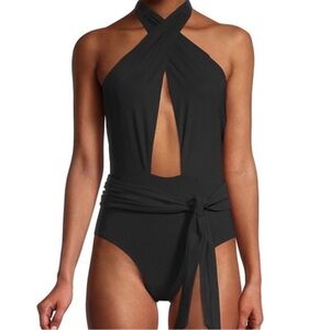 Tory Burch Black Halter One-Piece Swimsuit